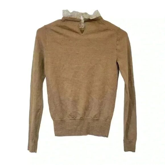 J. Crew Women's Heather Tan Merino Wool Lightweight Knit Antique Lace Collar Lon - Picture 10 of 12